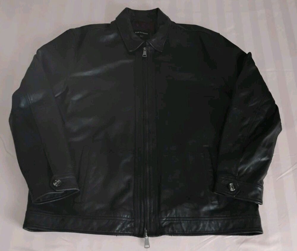 Paul Frederick Men’s Black Leather Bomber Jacket Coat Soft Lamb Size XXL Mint!